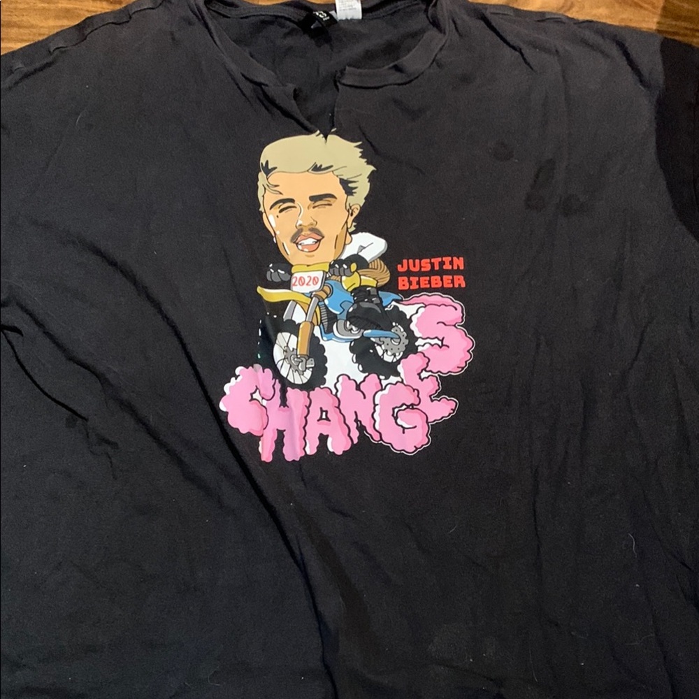 Divided Black Graphic Tee with Pink Accents Justin Bieber